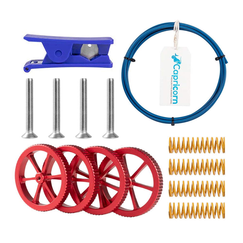 Creality Bed & Bowden Tube Upgrade kit - 4X Metal Leveling Nuts, 4x Springs, Capricorn Tube Kit